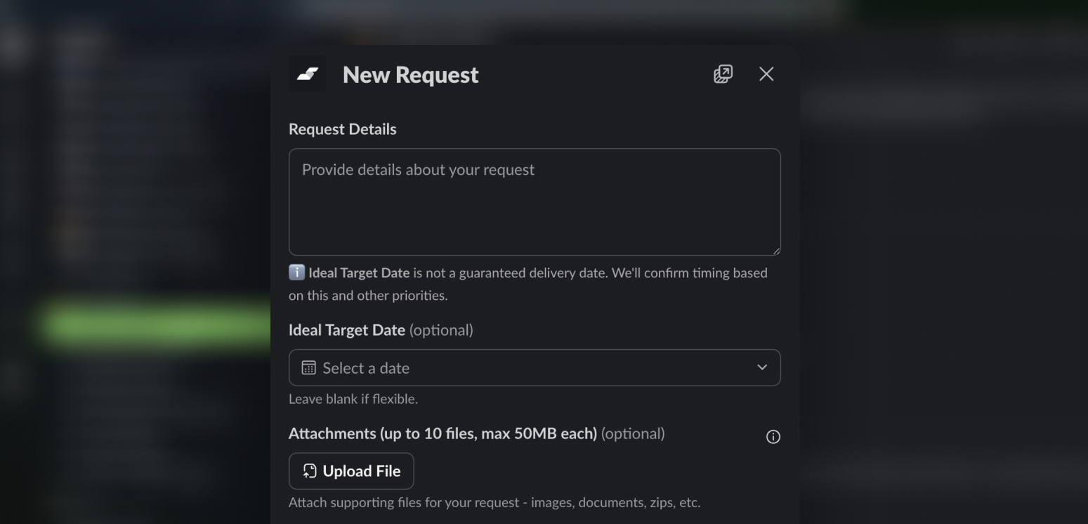 Slack app request modal